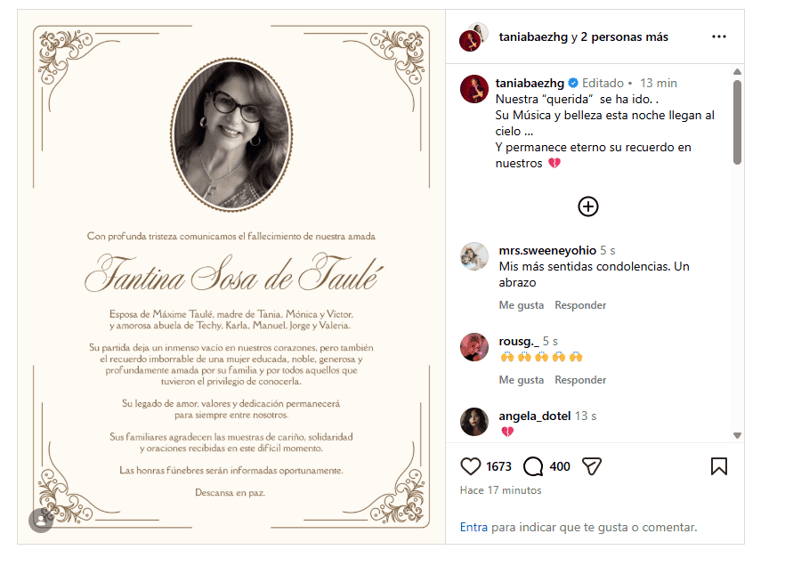 Fallece Fantina Sosa, madre de la comunicadora Tania Báez
