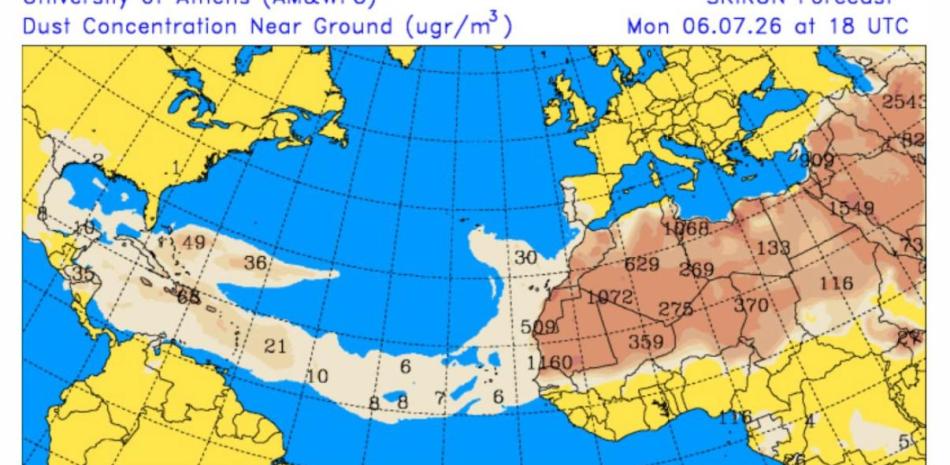 Concentraciones del polvo del Sahara y aguaceros locales para este lunes