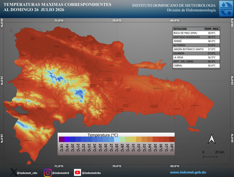 Este martes sigue el calor extremo en República Dominicana y aguaceros en algunas provincias
